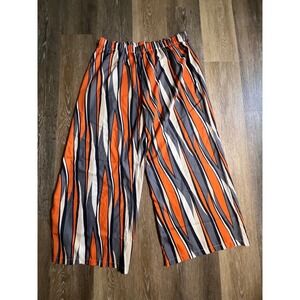 Wide Leg Pants Womens 2XL Orange Grey Abstract Stripe Excellent Flowy